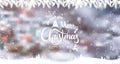 Merry Christmas and New Year typographical on holidays background with winter landscape with snowflakes, light, stars. Royalty Free Stock Photo