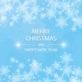 Merry Christmas and New Year 2018 typographical on holidays background with winter landscape with snowflakes, light Royalty Free Stock Photo