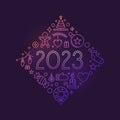 2023 Merry Christmas and New Year vector colorful linear banner