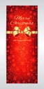 Merry Christmas and New Year vertical vector bright red gold banner template, background with golden ribbon Royalty Free Stock Photo