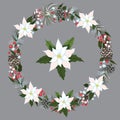 Merry Christmas and New Year Wreath with snow