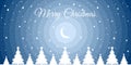 Merry Christmas. Night winter landscape with a crescent, snowflakes and Christmas trees. Xmas background. Vector Royalty Free Stock Photo