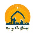 Merry Christmas with Nightly christmas scenery mary and joseph in a manger with baby Jesus vector design Royalty Free Stock Photo