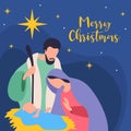 Merry christmas - Nightly christmas scenery mary and joseph in a manger with baby Jesus in night time vector design Royalty Free Stock Photo