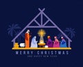 Merry christmas - Nightly christmas scenery mary joseph in a manger with baby Jesus and Three wise men vector design Royalty Free Stock Photo