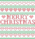 Merry Christmas Nordic style and inspired by Scandinavian cross stitch craft seamless Christmas pattern in red, green, white