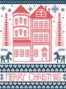 Merry Christmas Nordic style and inspired by Scandinavian Christmas pattern illustration in cross stitch