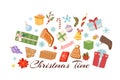 Merry Christmas objects collection of winter holiday items cartoon vector illustration. Royalty Free Stock Photo