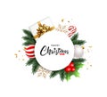 Merry Christmas ornament circle white paper greeting card design on white background