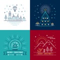 Merry christmas outline label set holiday element