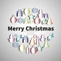 Merry Christmas papercut set, in circle shape, christmas tree, p Royalty Free Stock Photo