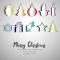 Merry Christmas papercut set, Realistic origami set, christmas t Royalty Free Stock Photo