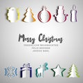 Merry Christmas papercut set, Realistic origami set, christmas t Royalty Free Stock Photo
