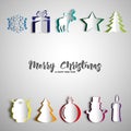 Merry Christmas papercut set, Realistic origami set, christmas t Royalty Free Stock Photo