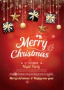 Merry christmas party and gift box on dark background invitation theme concept. Happy holiday greeting banner and card design Royalty Free Stock Photo