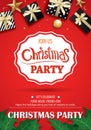 Merry christmas party and gift box on red background invitation Royalty Free Stock Photo