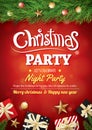 Merry christmas party gift box and tree on red background invitation theme concept. Happy holiday greeting banner and card design Royalty Free Stock Photo