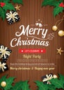 Merry christmas party and gift box on wooden background invitation theme concept. Happy holiday greeting banner and card design t Royalty Free Stock Photo