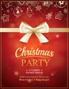 Merry christmas party and gold ribbon on red background invitation theme concept. Happy holiday greeting banner and card design Royalty Free Stock Photo
