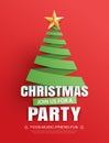 Merry christmas party invitation card tree symbol in paper art template Royalty Free Stock Photo