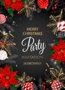 Merry Christmas Party invitation. Happy New Year card Decoration. Winter background. Seasonal holidays. Royalty Free Stock Photo