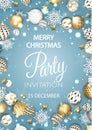 Merry Christmas Party invitation. Happy New Year card Decoration. Winter background. Seasonal holidays. Royalty Free Stock Photo