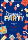 Merry Christmas party layout A4 poster or flyer template. Christmas holidays invitation with design elements. Flat vector Royalty Free Stock Photo