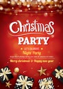 Merry christmas party light and gift box for flyer brochure design on red background invitation theme concept. Happy holiday Royalty Free Stock Photo