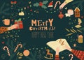 Merry Christmas Party Poster with Hands Holding holiday Decorations Royalty Free Stock Photo