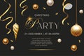 Merry Christmas Party poster holiday club invitation, premium luxury 3d gold ornament decoration of golden ball and