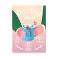 Merry Christmas 2019 Party Poster, Invitation, Flyer. Xmas Vintage Banner Greeting Card with Cup of Hot Chocolate Royalty Free Stock Photo