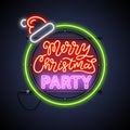 Merry Christmas Party Round Neon Sign