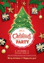 Merry christmas party and tree on red background invitation them Royalty Free Stock Photo
