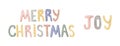 Merry Christmas pastel colors lettering set isolated on white.