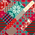 Merry Christmas Patchwork textile pattern. Seamless quilting design background.