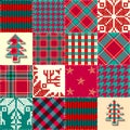 Merry Christmas Patchwork textile pattern. Seamless quilting design background.