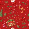 Merry Christmas pattern. Christmas icons on a red background. Royalty Free Stock Photo