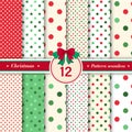 Merry Christmas pattern seamless collection. Polka dot and glitter