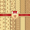 Merry Christmas pattern seamless collection. Gold color Royalty Free Stock Photo