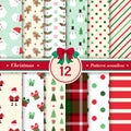 Merry Christmas pattern seamless collection. Red and green color Royalty Free Stock Photo