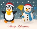 Merry Christmas - Penguin & Cute Snowman