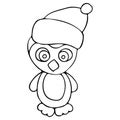 Merry Christmas Penguin. Hand Drawn Illustrations in black and white doodle style. Royalty Free Stock Photo