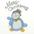 Merry christmas penguin with hat and papioon Royalty Free Stock Photo