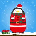 Merry Christmas penguin in Santa Claus suit