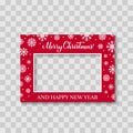 Merry Christmas photo booth frame on transparent background. Holidays party photobooth props. Vector template Royalty Free Stock Photo
