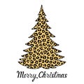 Merry Christmas phrase. Leopard tree print. Vector holiday card. Animal decorative ornament Royalty Free Stock Photo