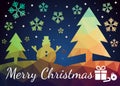 Merry Christmas - pine tree, snowman and snow low poly vector design