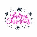 Merry Christmas pink ink flat vector lettering Royalty Free Stock Photo