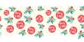 Merry Christmas poinsettia flower seamless vector border. Repeating X-mas pattern with florals and stars red green white Royalty Free Stock Photo