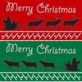 Merry Christmas post card with Santa and deers silhouette red green Background Royalty Free Stock Photo